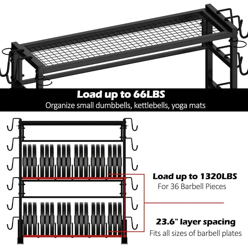 Weight Plate Storage Rack for Home Gym, 3-Tier Kettlebell Stand, Strength Training Equipment, 2700lbs Capacity