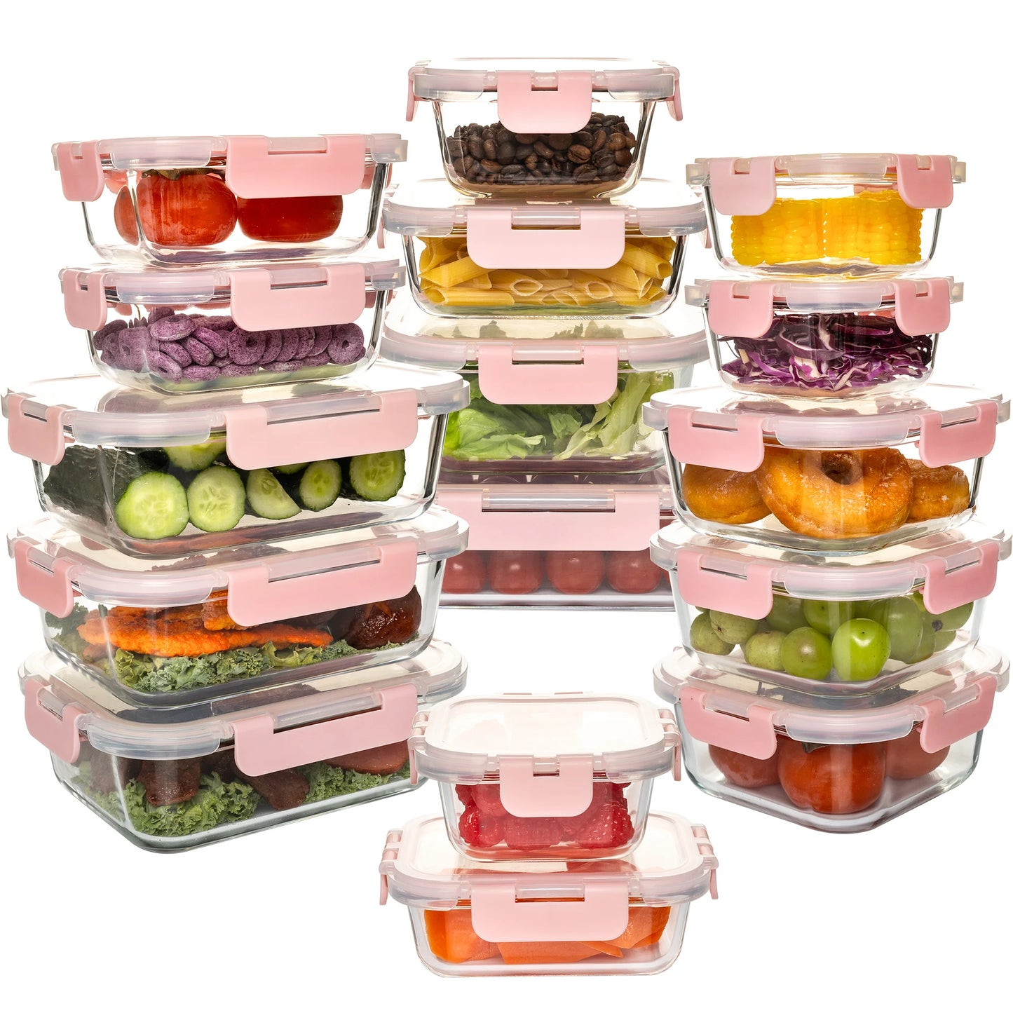 16-Piece Glass Food Storage Containers Set, Leakproof Airtight BPA-Free, Microwave & Oven Safe, Stackable Kitchen Organizers