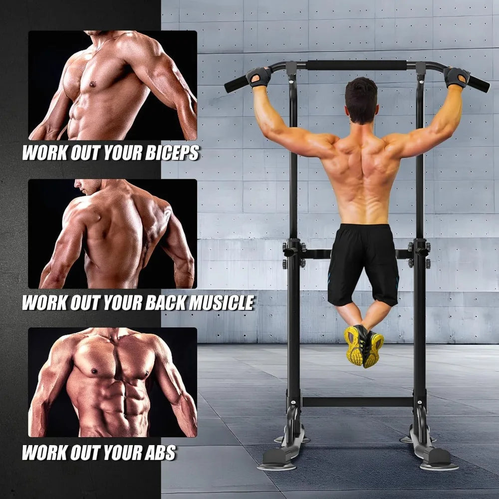 Free Standing Pull Up Bar & Dip Station, Height Adjustable Home Gym Strength Training Equipment