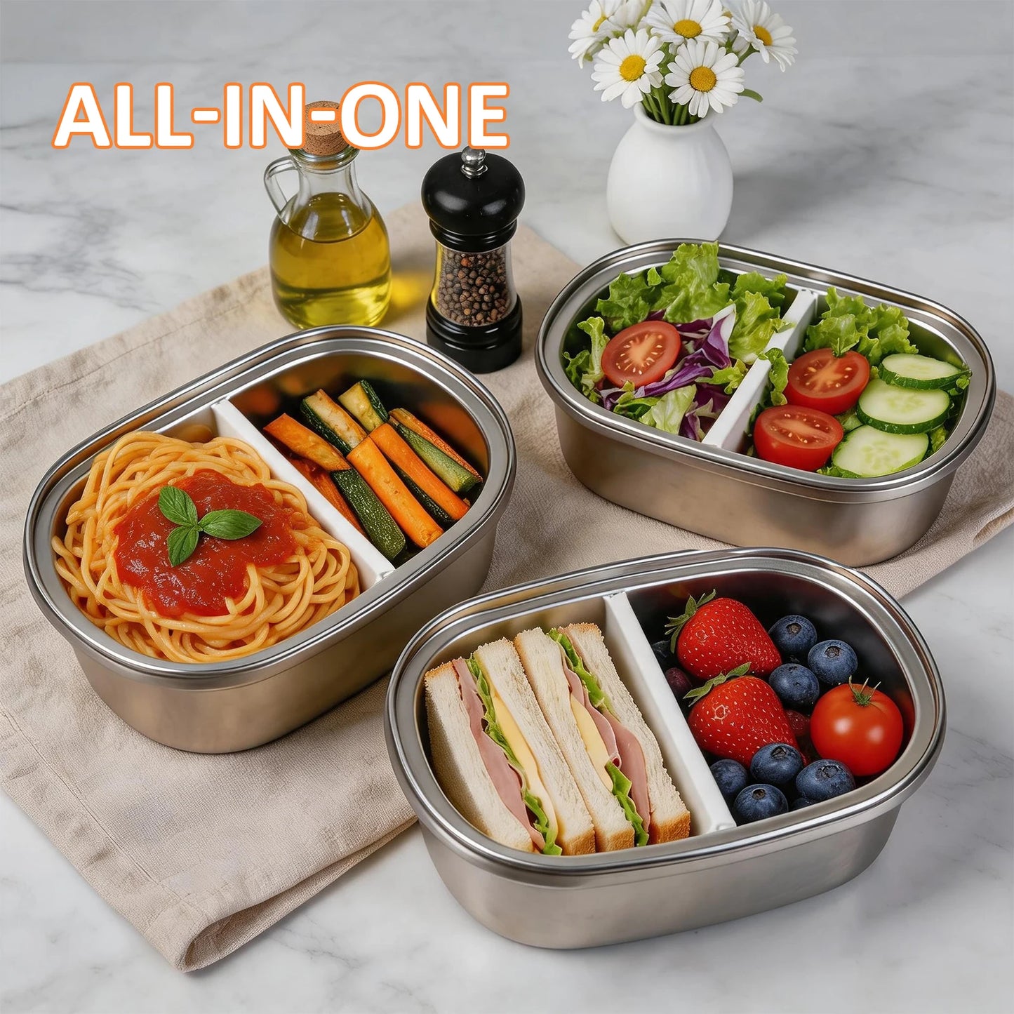 Vacuum Insulated Lunch Box with Thermal Bag 304 Stainless Steel Leakproof Divided Bento Box Keep Warm 4H Cold 8H Portable Food Container