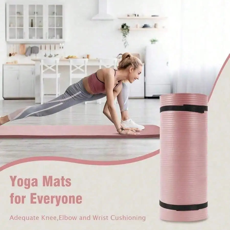Yoga Mat 1-Inch Extra Thick High-Density Exercise Mat With Non-Slip Surface & Carry Strap