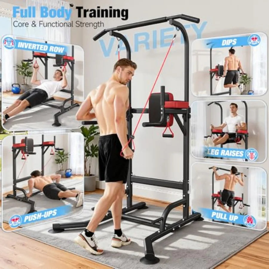 Free Standing Pull Up Bar for Home Gym: Steel Black Height Adjustable Heavy-Duty Multi-Function Strength Trainer