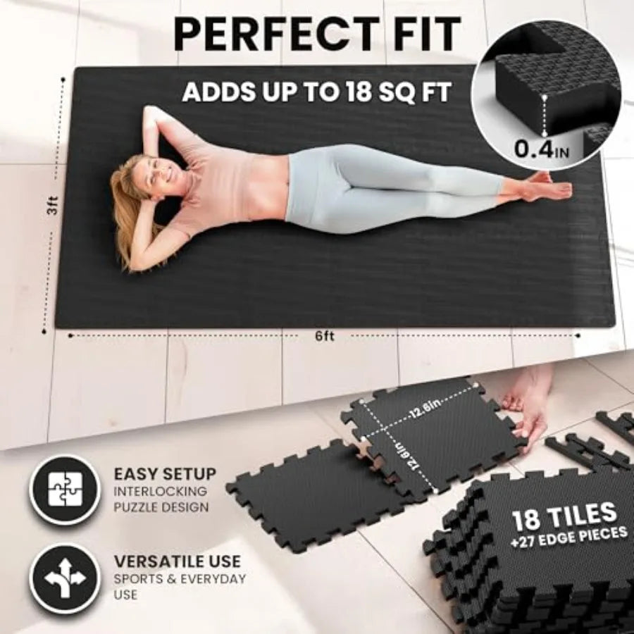 Gym Mats Set - 18 pcs EVA Interlocking Foam Floor Tiles 12.6"x12.6"x0.4" 18sqft Protective Gym Flooring Sports Home Workout Exe