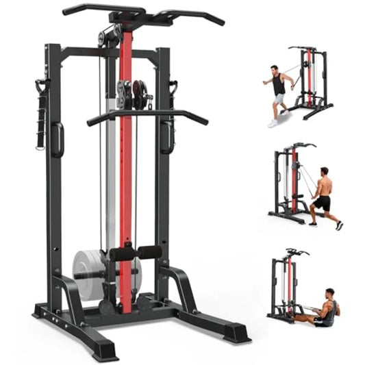 Home gym functional trainer for home use steel construction black color 450LBS capacity with LAT pulldown power cage cable cros