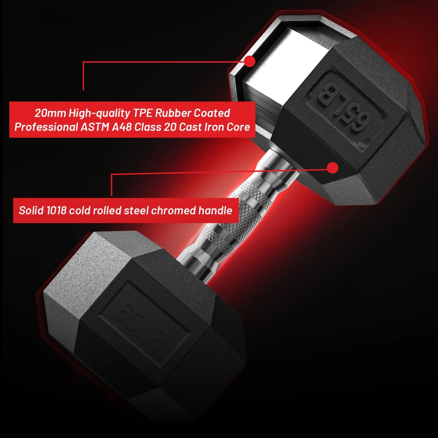 40-355LB HEX Dumbbell Set Rubber Encased Home Gym Dumbbells For CrossFit & HIIT, Strength Training Weights With Ergonomic Grip, Durable Cast Iron Construction & Non-Slip Rubber Coating For Full-Body Workouts, Ideal For Fitnes