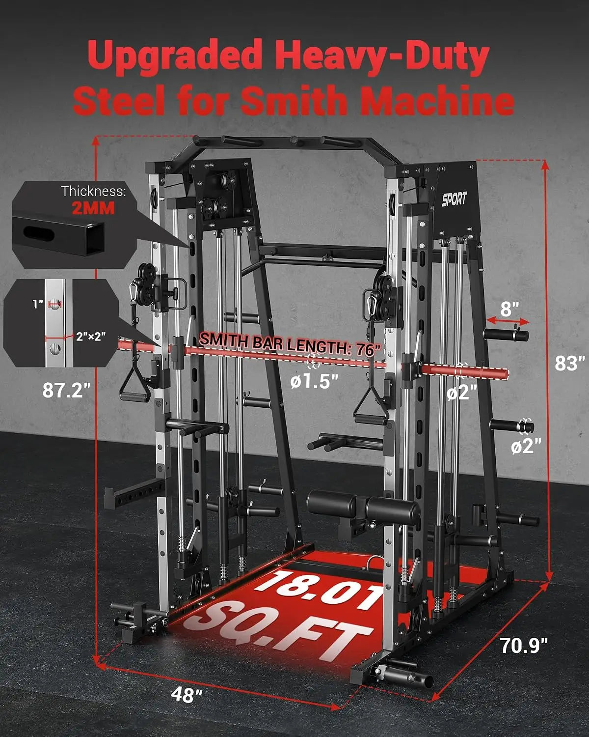 2,200 LBS All-in-One Smith Machine Home Gym, Squat Rack & Power Cage