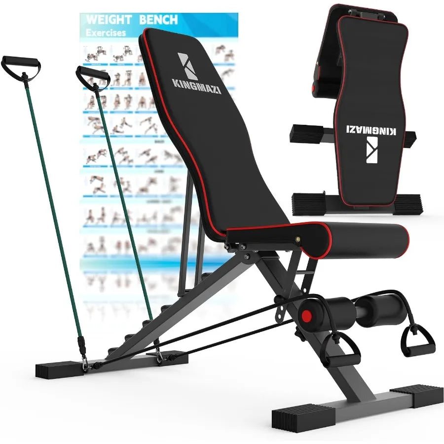 Adjustable Weight Bench for Full Body Workout - Multi-Purpose Foldable Exercise Bench with Resistance Band Set Black Steel Fram