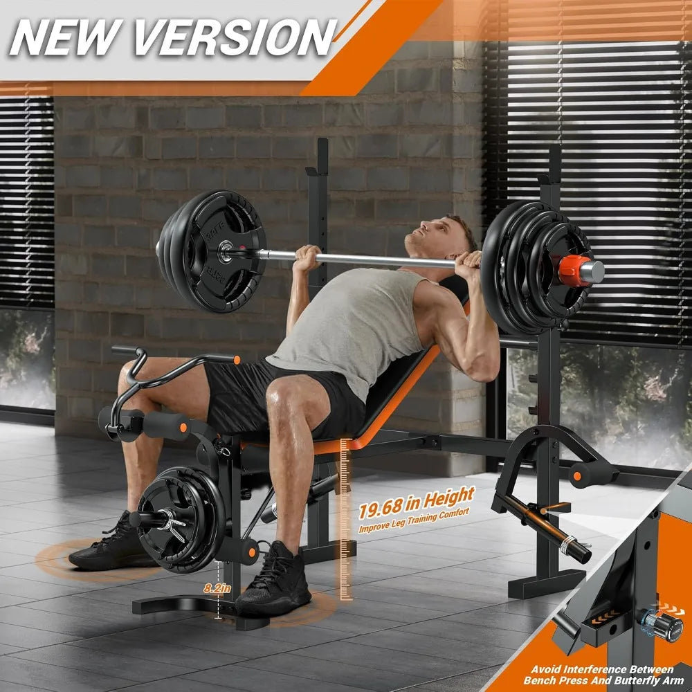 6-in-1 Weight Bench, 770LBS Capacity with Leg Extension, Adjustable for Home Gym