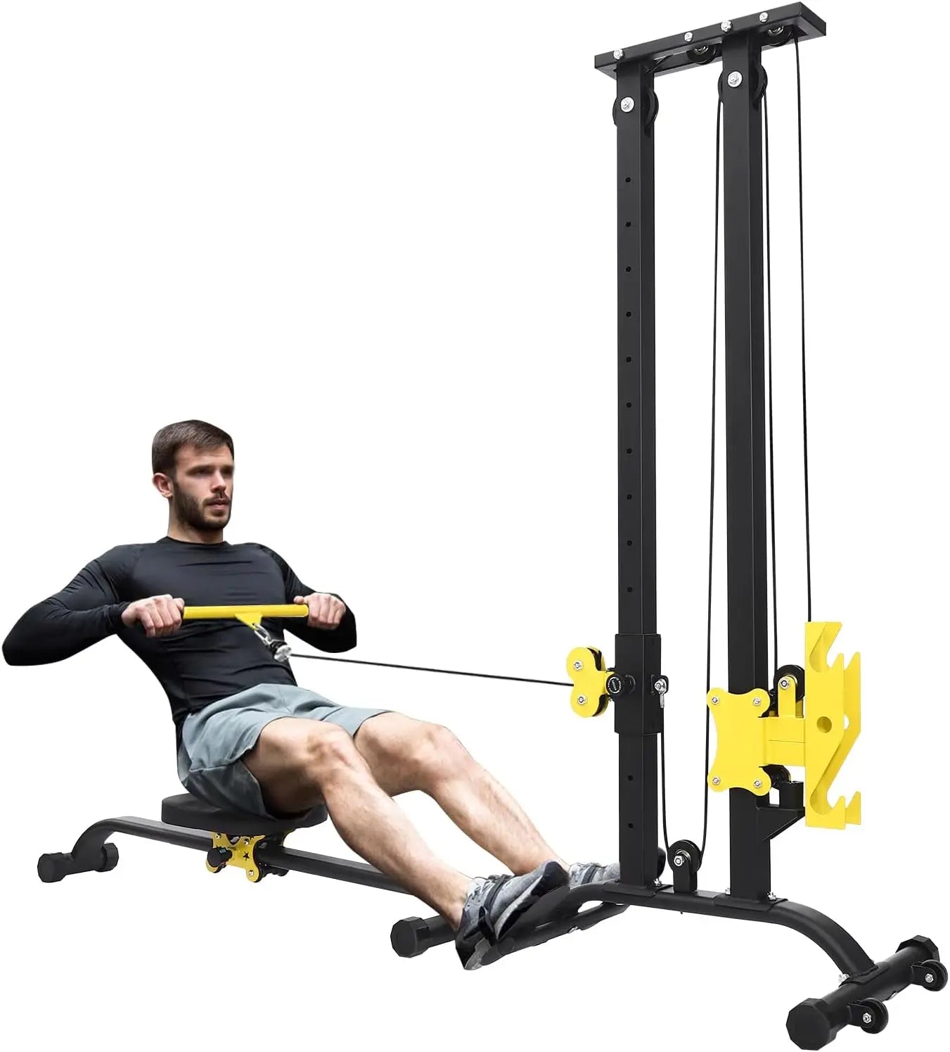 All-in-One Workout Machine Small Multifunctional Fitness Rack Heavy Duty Strength Training Bench Press with LAT Pulldown Cable C