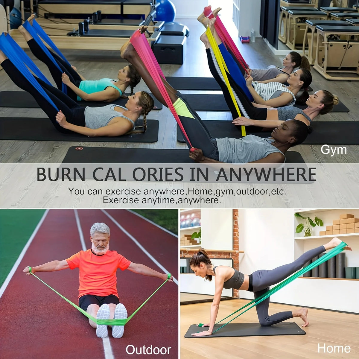 4 Pack Yoga Resistance Bands: TPE Elastic Stretch Bands for Physical Therapy, Fitness, Yoga, Pilates, Rehabilitation, and Stren
