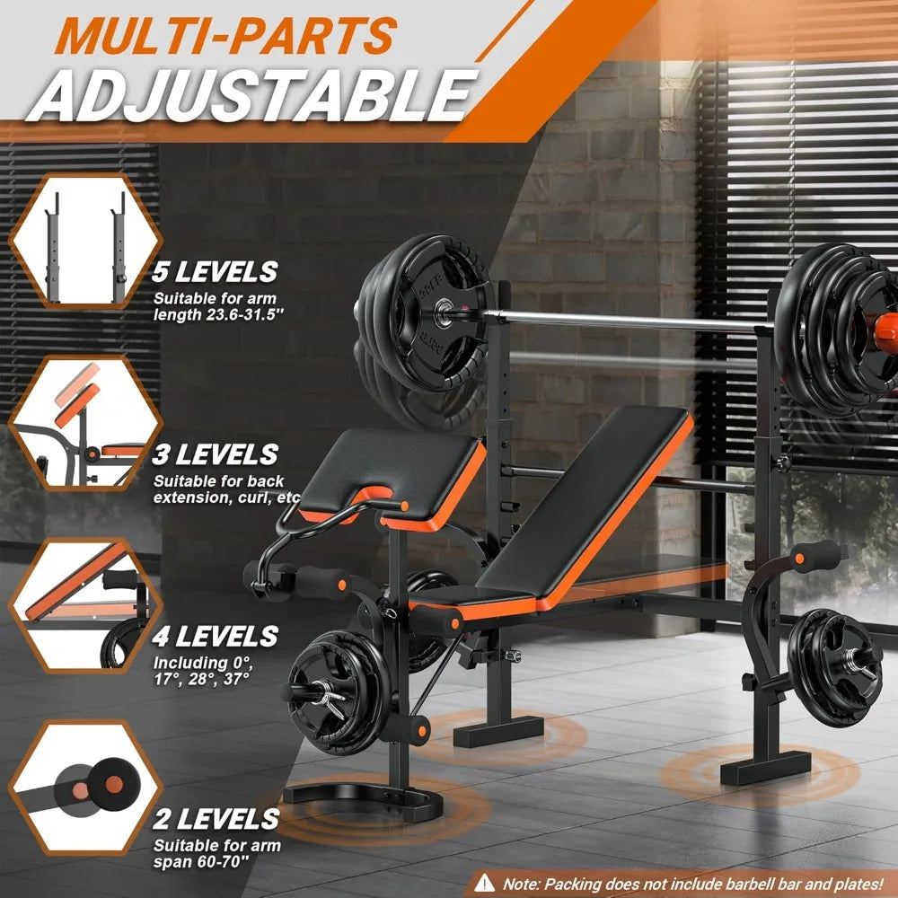 6-in-1 Weight Bench, 770LBS Capacity with Leg Extension, Adjustable for Home Gym