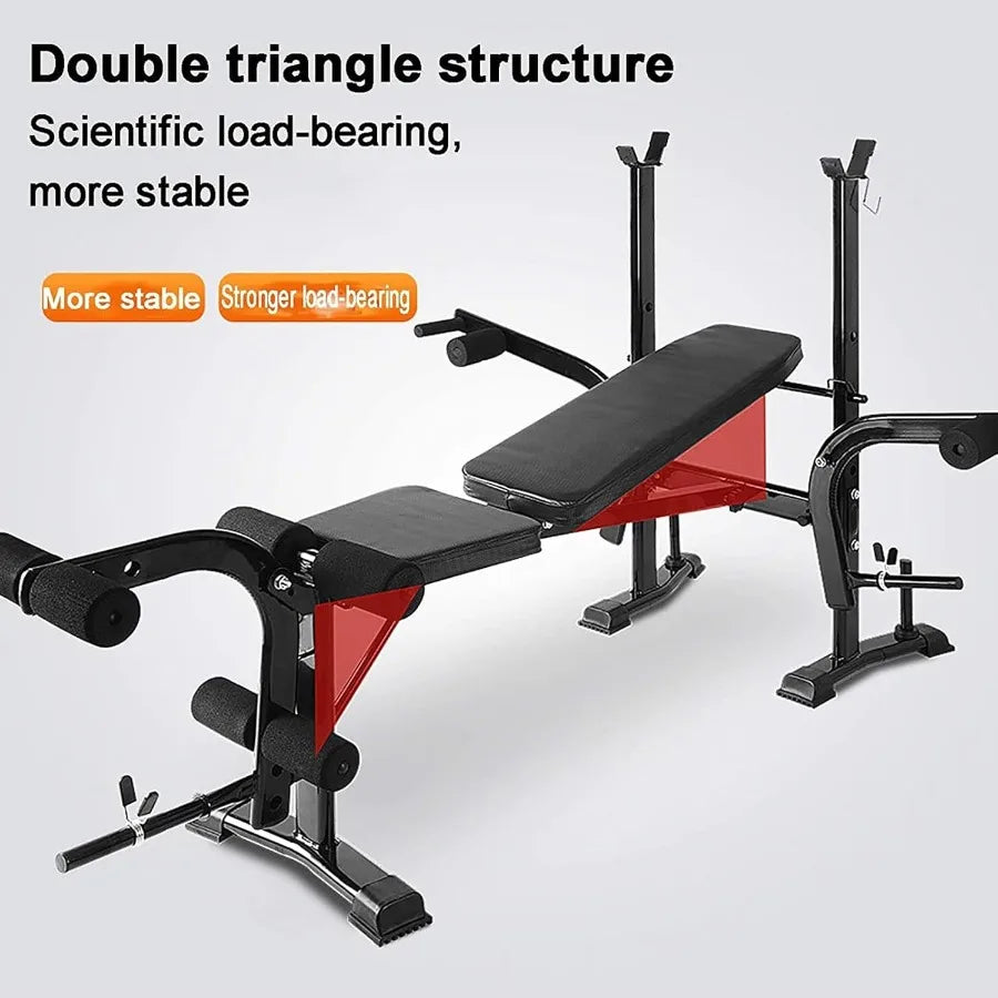 Standard Weight Bench, 800LBS Weight Bench Set with Squat Rack,Preacher Curl Pad and Leg Extension, Flat Incline Decline Workout