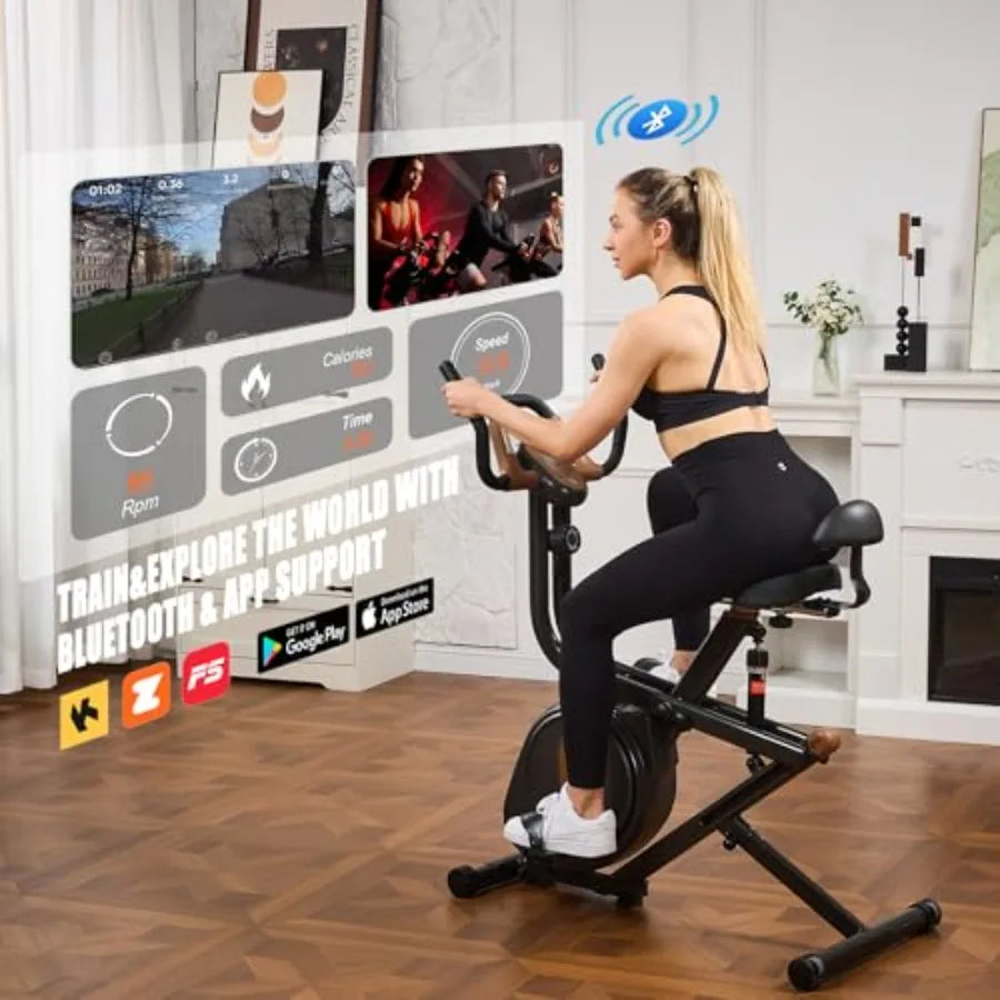 3 in 1 Folding Exercise Bike for Home Gym Magnetic Upright Stationary Bike with 8-Level Resistance 300LB Ccity Black Frame with