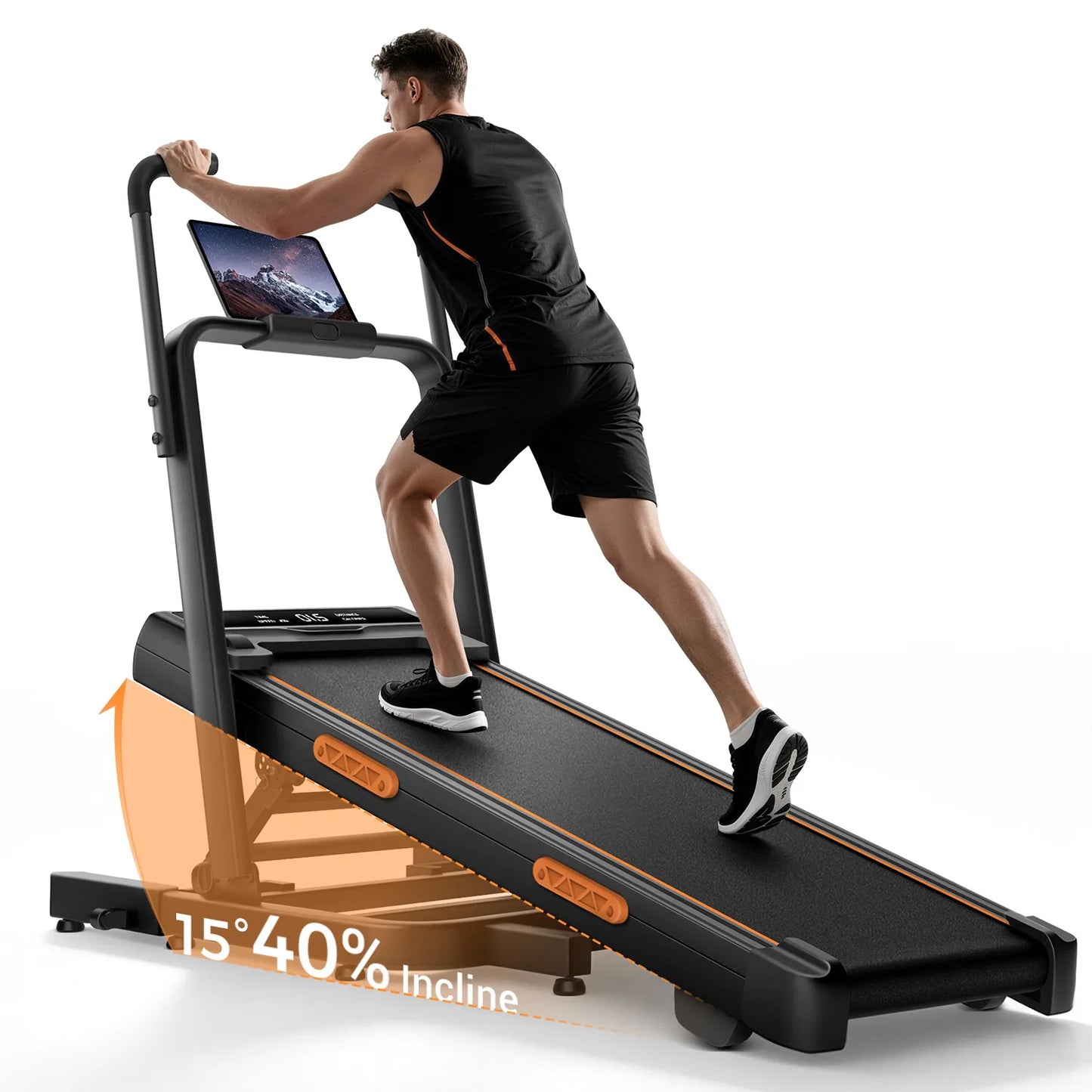 Folding Treadmill for Home 15% Incline Electric Running Machine 3.0HP Powerful Motor Adjustable Speed Walking Pad LED Display Shock Absorption Fitness Equipment