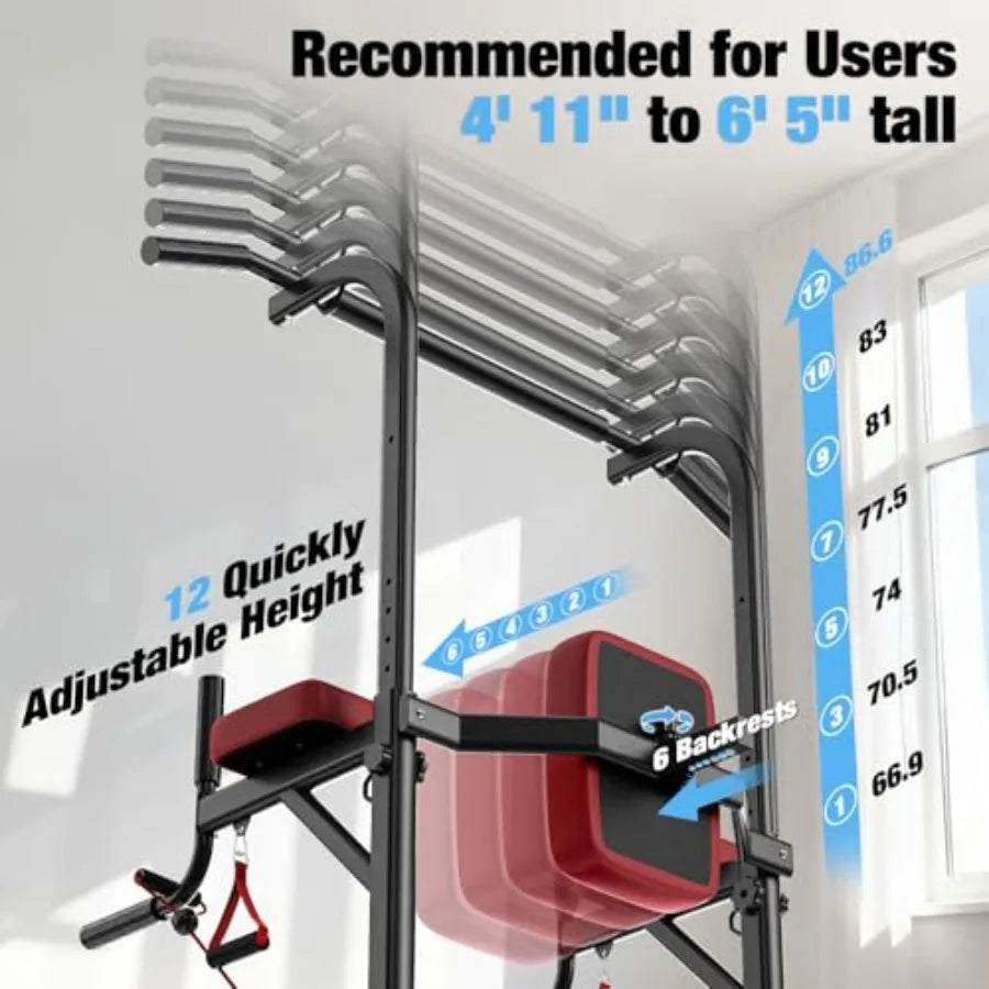 Free Standing Pull Up Bar for Home Gym: Steel Black Height Adjustable Heavy-Duty Multi-Function Strength Trainer