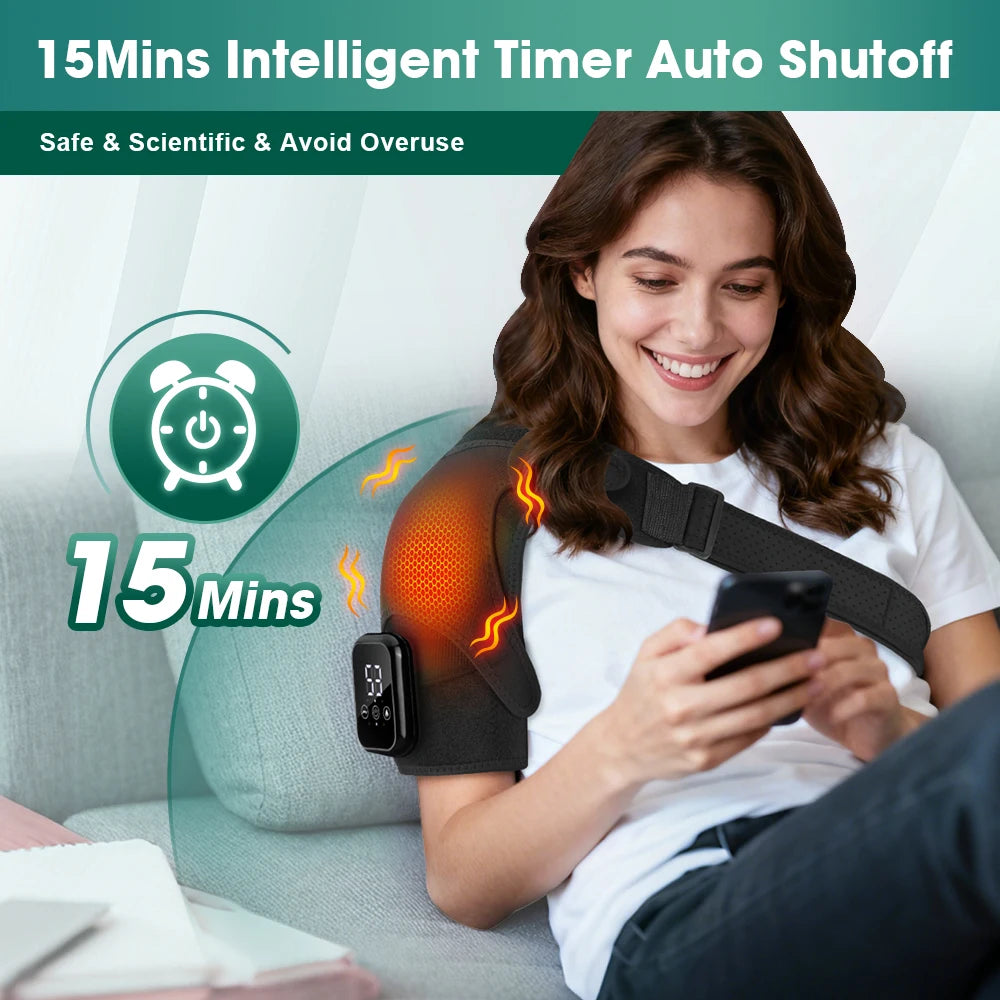 Cordless Heated Shoulder Massager, Electric Shoulder Heating Pad with 3 Vibration Modes, LED Display Hot Compress Joint Brace