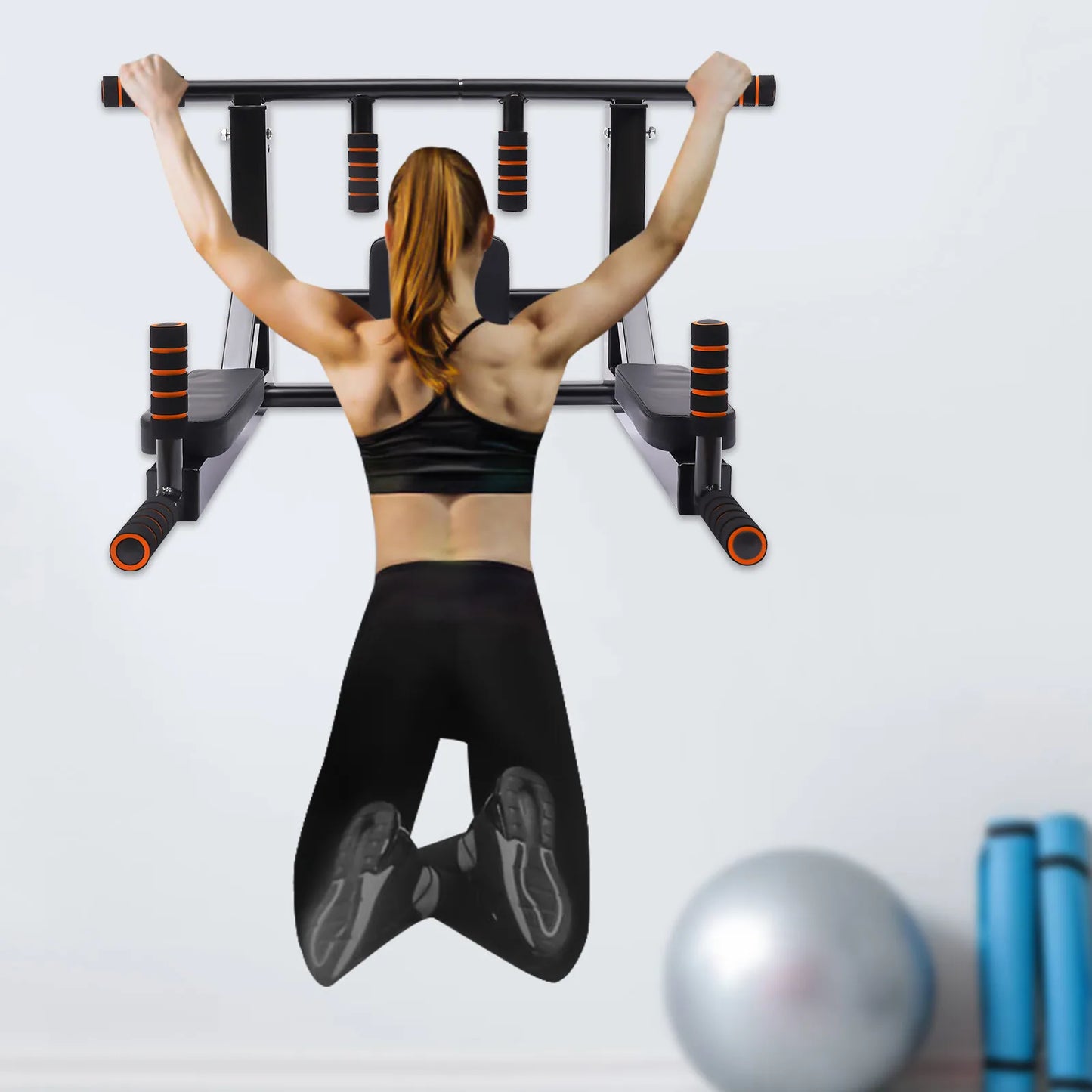 Pull Up Bar, Raise Dip Station Vertical Knee Exercise Equipment, Home Wall-Mount Dip Stand, 200kg Capacity Multi-functional