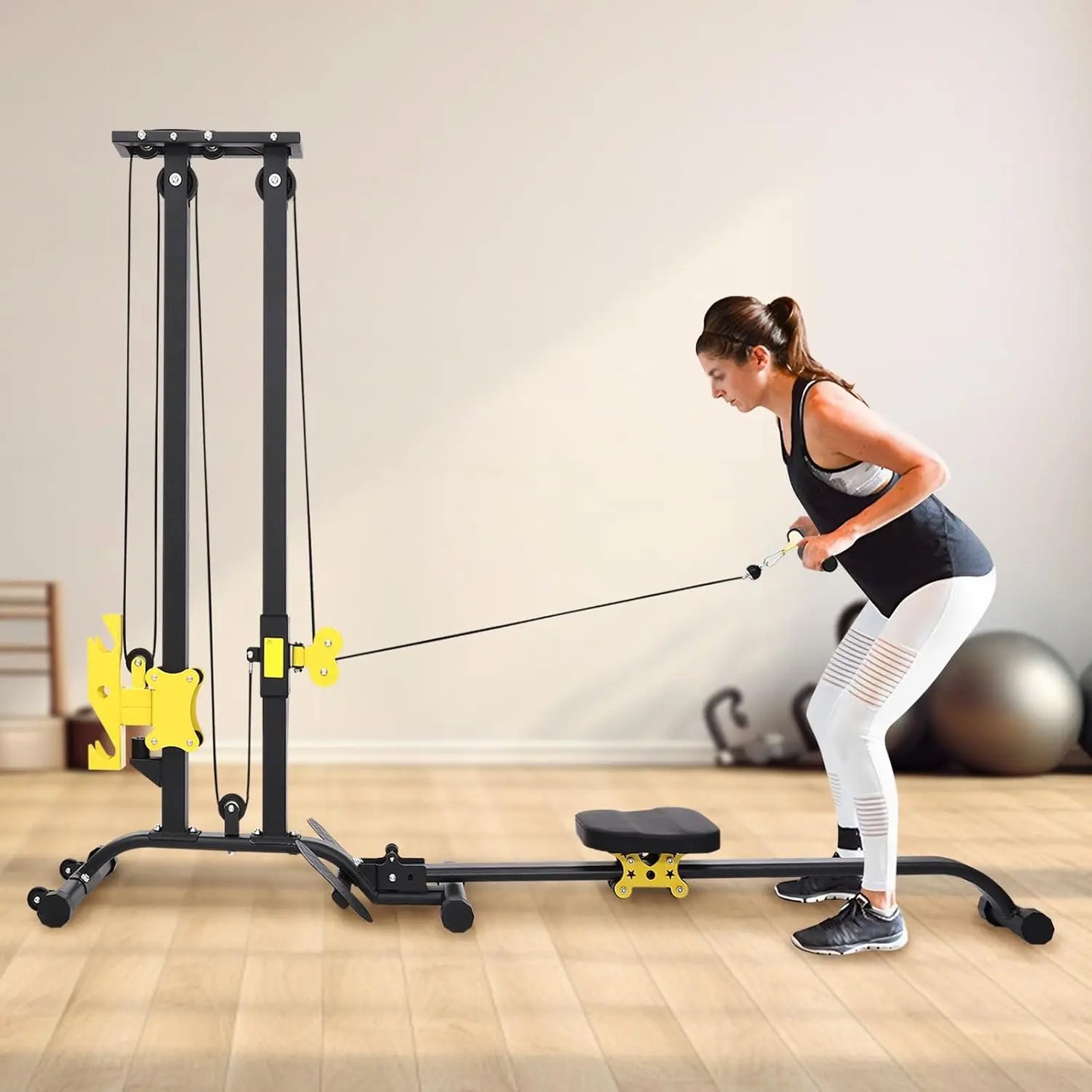 All-in-One Workout Machine Small Multifunctional Fitness Rack Heavy Duty Strength Training Bench Press with LAT Pulldown Cable C