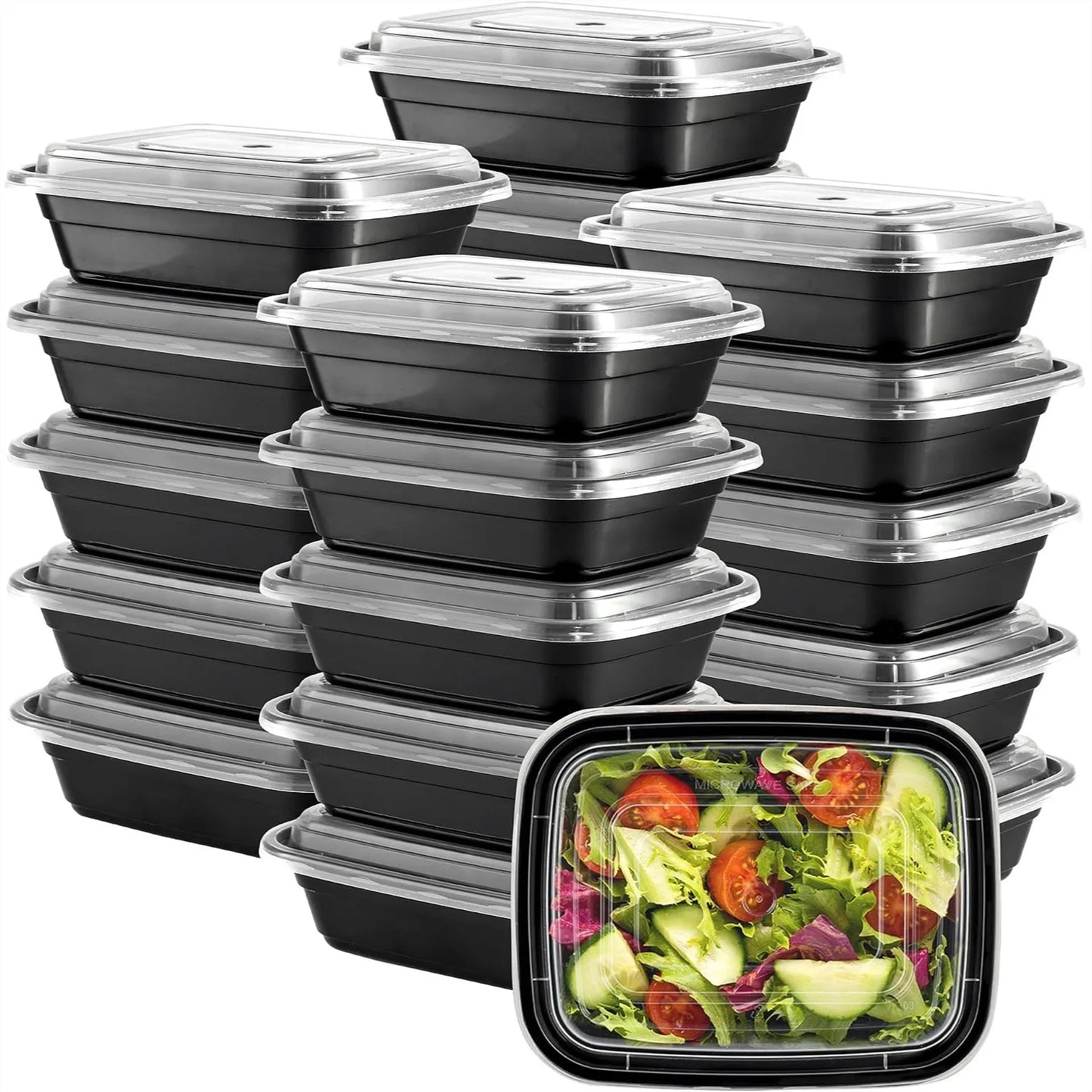 12 oz Meal Prep Containers with Lids, 50 Pack Reusable Microwaveable Dishwasher Freezer Safe Food Storage Boxes for Portion