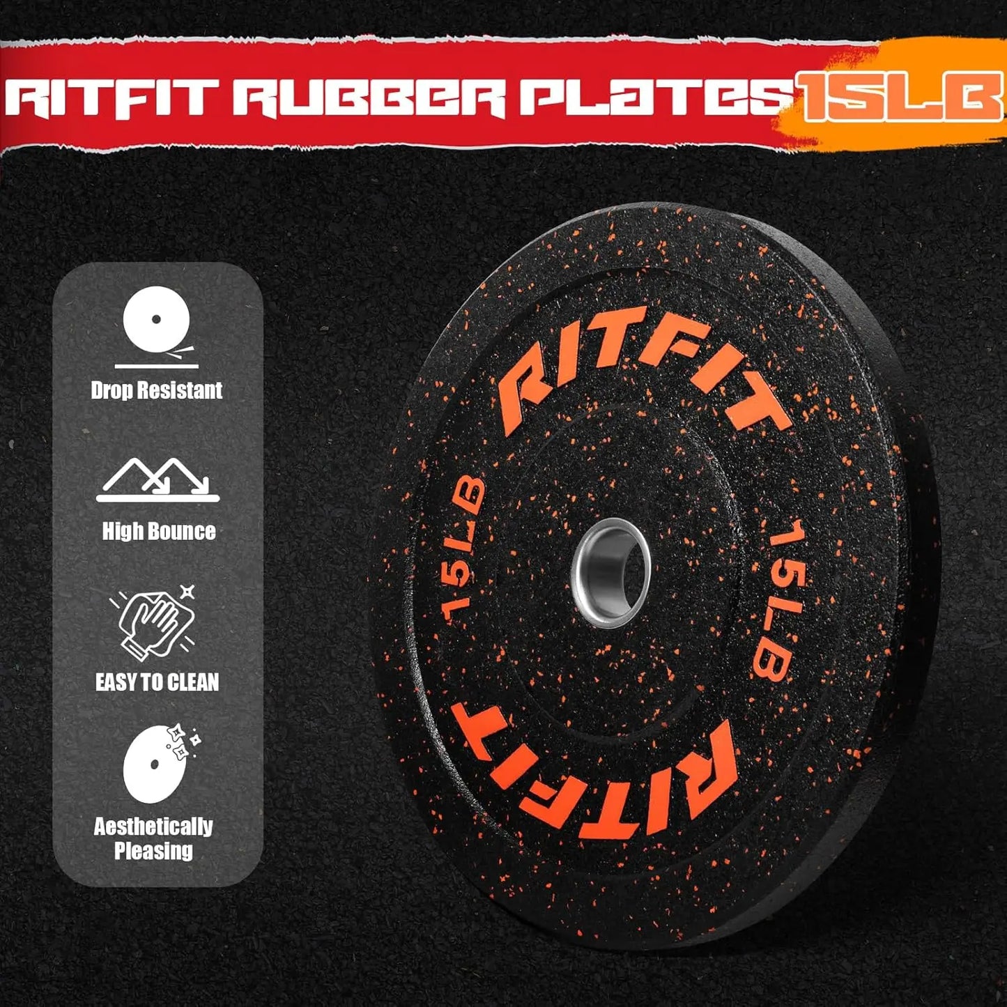 Bumper Plates, Colored Fleck-Rubber Weight Plates with Steel Insert, 2-inch Weight Plates for Weight Lifting, 100 LB Set