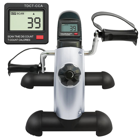 Portable Mini Exercise Bike Under Desk Pedal Exerciser Arm and Leg Adjustable Multifunctional Stepper with LCD for Home Office