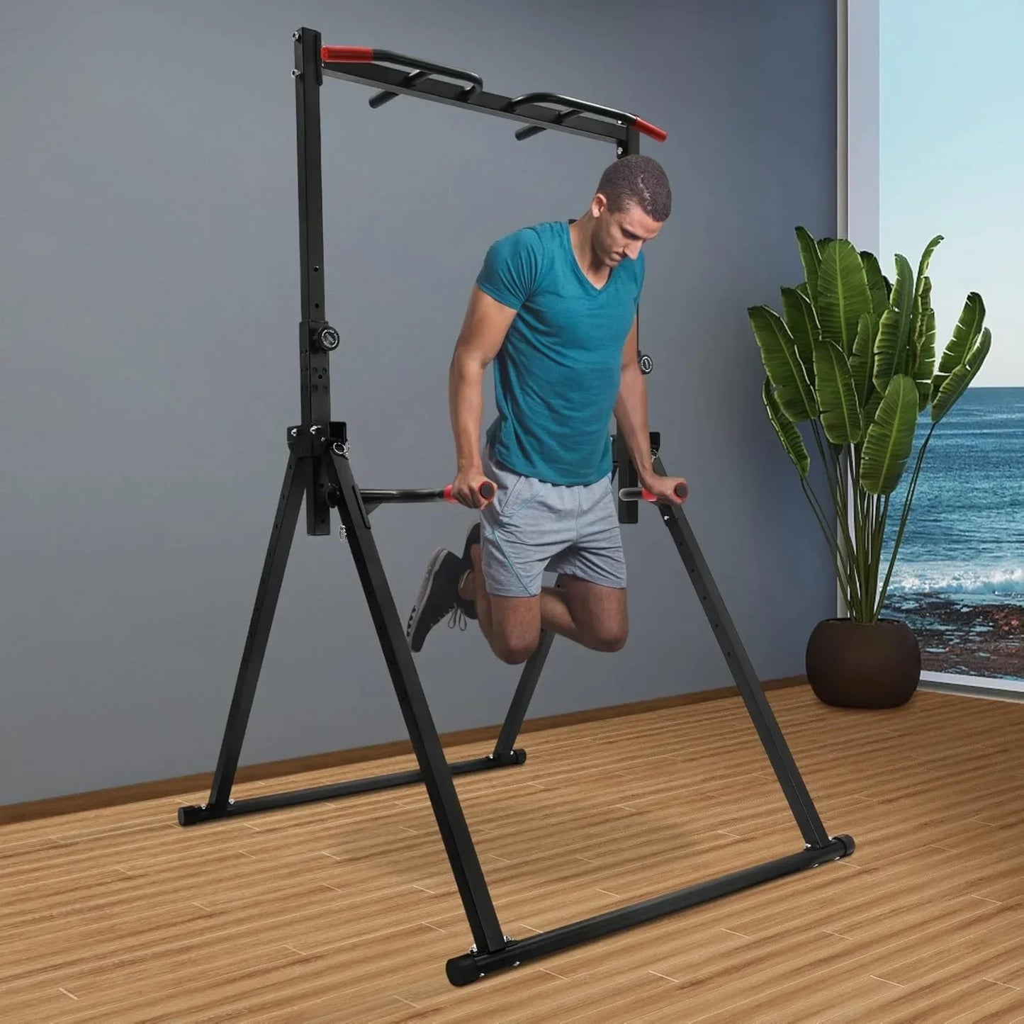 Pull Up Bar, 440LBS Weight Capacity, Power Tower Workout Dip Station Height Adjustable Free Standing for Strength Training