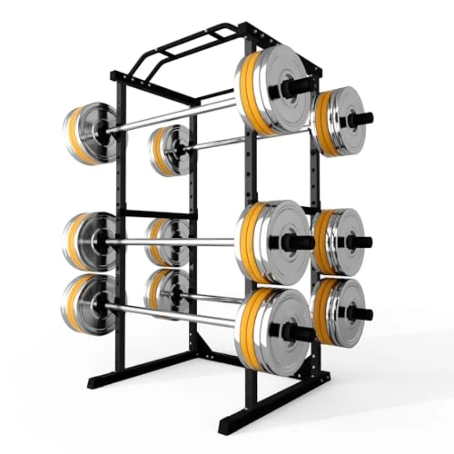 Power Cage 1800 LBS Multi-Functional Home Gym Rack with Adjustable Cable Pulley Pull-Up Bar J-Hooks Landmine Attachments in Bla