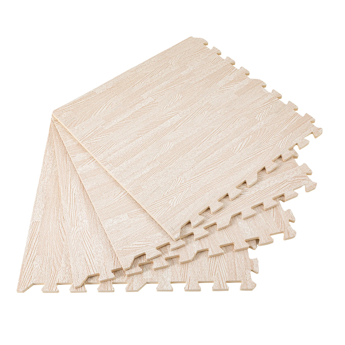 24"x24" Patchwork Foam Mat, 25PCS Thick Printed Foam Tiles, White Wood Grain Style Protective Flooring, Foam Floor Tiles Exercise Mat