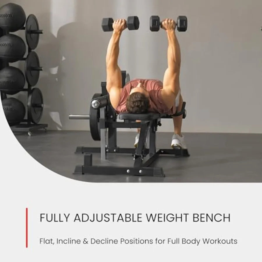 Adjustable Weight Bench with Leg Extension and Curl Machine, Total Body Bench for Home Gym, Great for Bench Press, Sit Ups, Preacher Curl, Hip Thrusts and Other Plate-Loaded Exercises