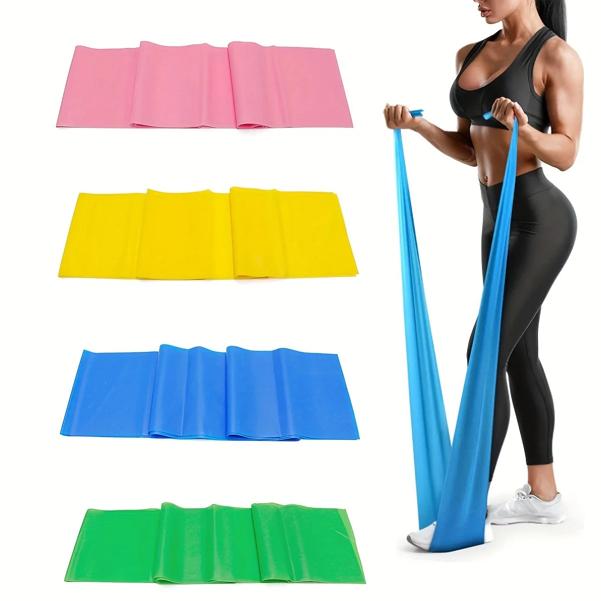 4 Pack Yoga Resistance Bands: TPE Elastic Stretch Bands for Physical Therapy, Fitness, Yoga, Pilates, Rehabilitation, and Stren