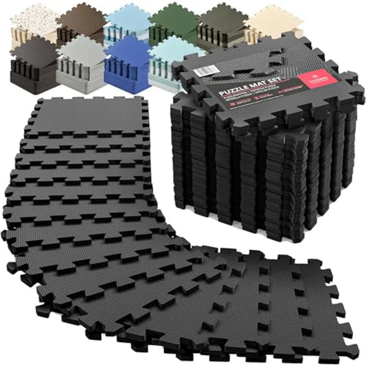 Gym Mats Set - 18 pcs EVA Interlocking Foam Floor Tiles 12.6"x12.6"x0.4" 18sqft Protective Gym Flooring Sports Home Workout Exe