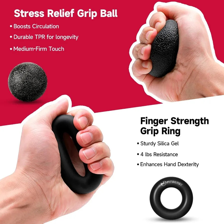 Hand Grip Strengthener Workout Kit 5 Pack 2 Forearm Grip Adjustable Resistance Hand Gripper Finger Stretcher Grip Ring