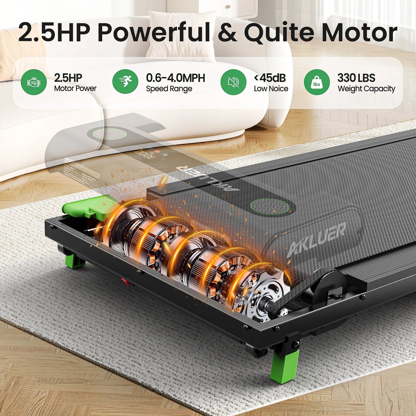 AKLUER Under Desk Treadmill for Home, 2.5HP Portable Treadmills with Remote Control, 4 in 1 Incline Treadmill with LED Display