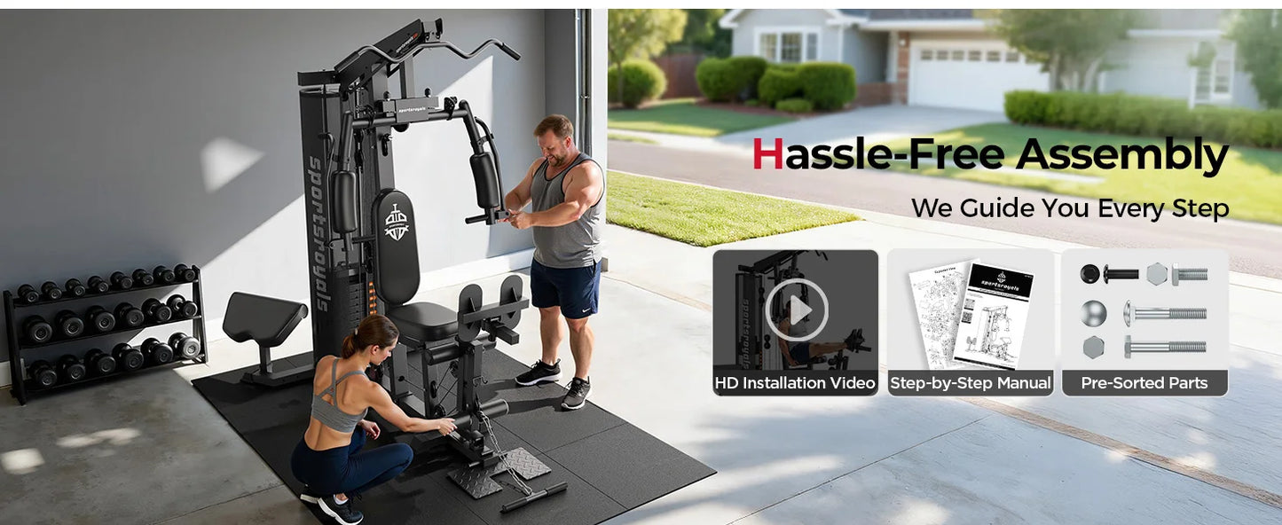 Sportsroyals Home Gym Equipment, 150LBS Weight Stack, Full Body Workout Machine with Pulley System for Strength Training
