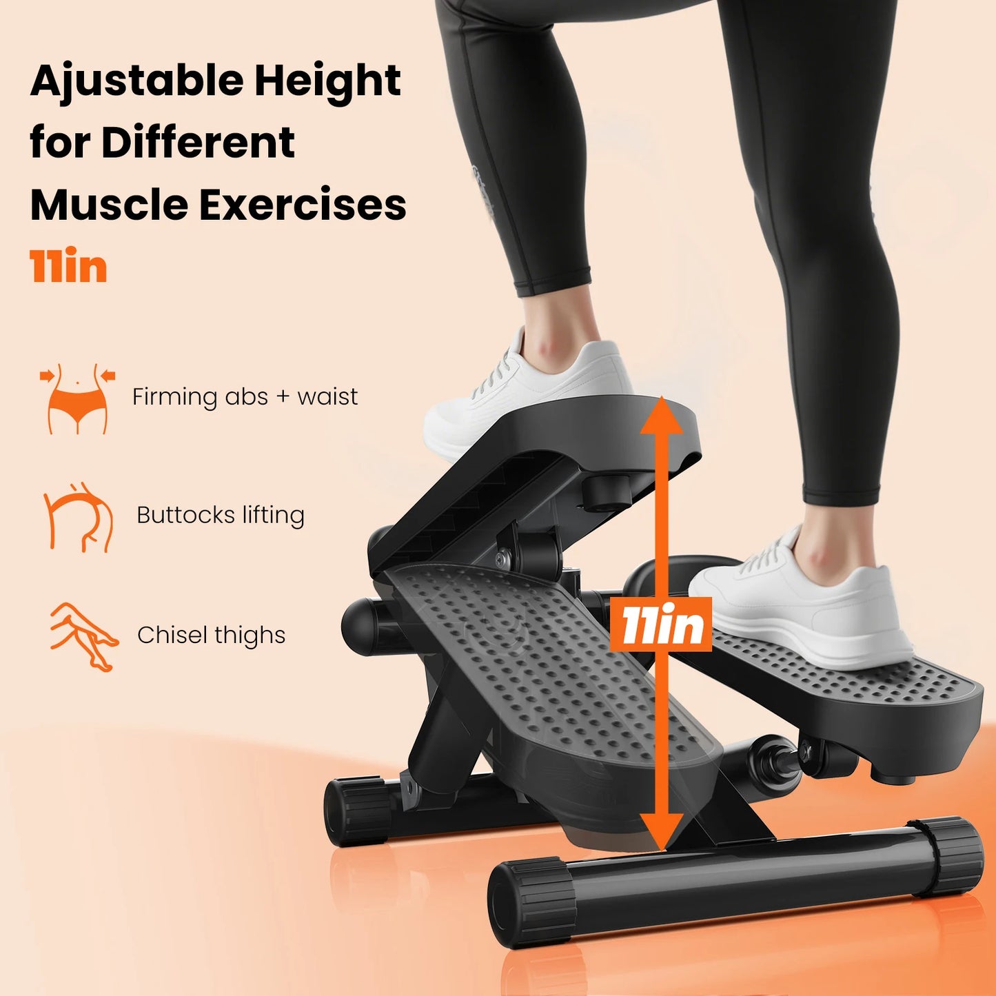 Mini Stepper with Resistance Bands 300 LBS Weight Capacity Hydraulic Home Stepper Machine Compact Cardio Equipment with LCD Monitor No Assembly Required