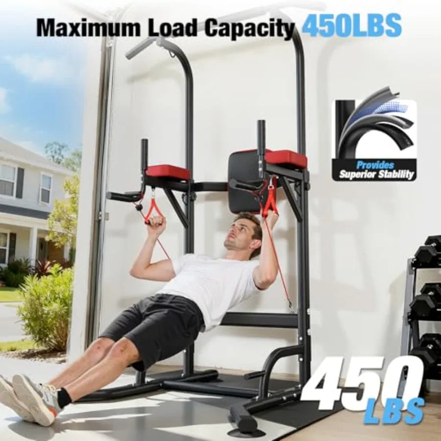 Free Standing Pull Up Bar for Home Gym: Steel Black Height Adjustable Heavy-Duty Multi-Function Strength Trainer