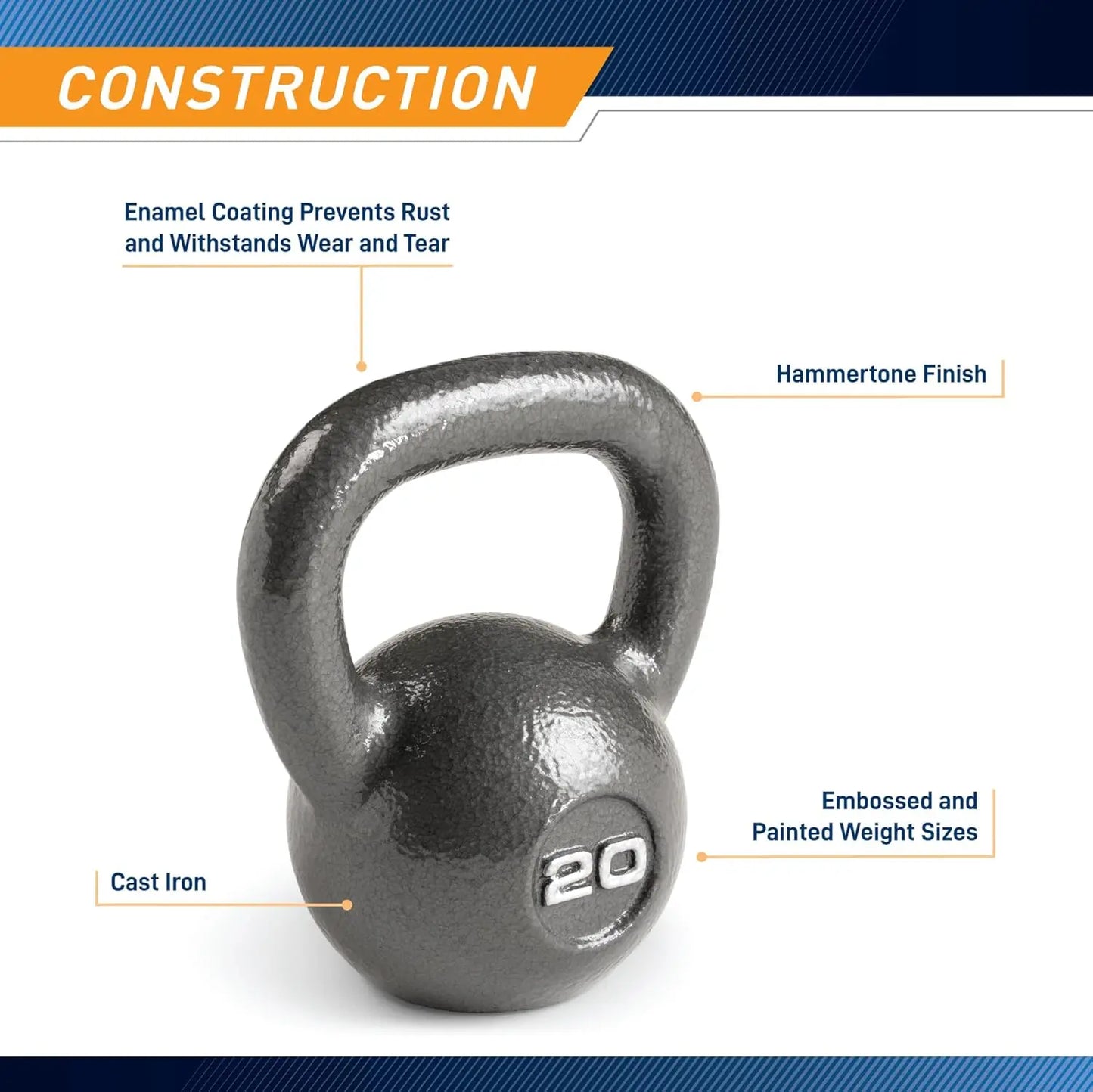 Hammertone Finish Kettlebells, Weight Range 10–55 Lbs, Durable HKB Workout Weights for Full-Body Fitness Training