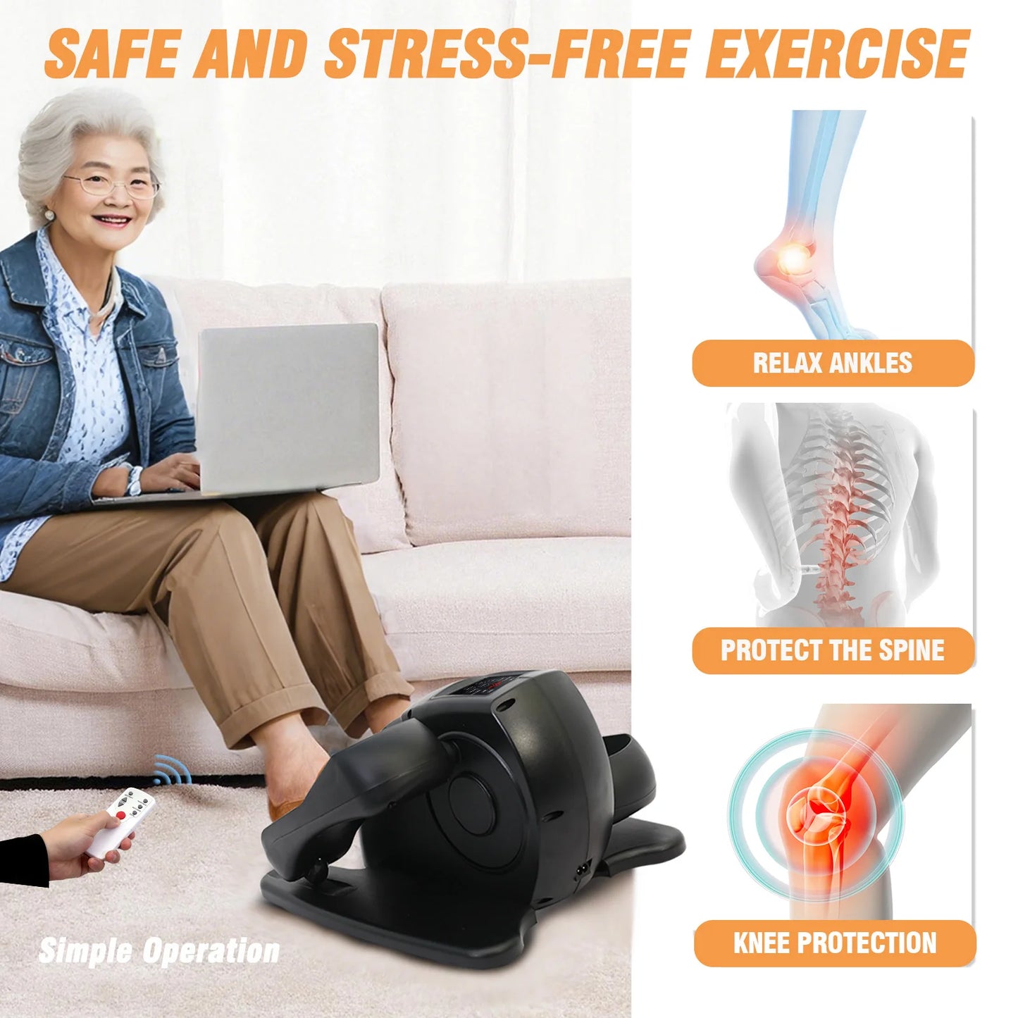 Mini Portable Under-Desk Elliptical Machine with Pre-Installed Seated Pedal Leg Exerciser Remote Control for Seniors Adults