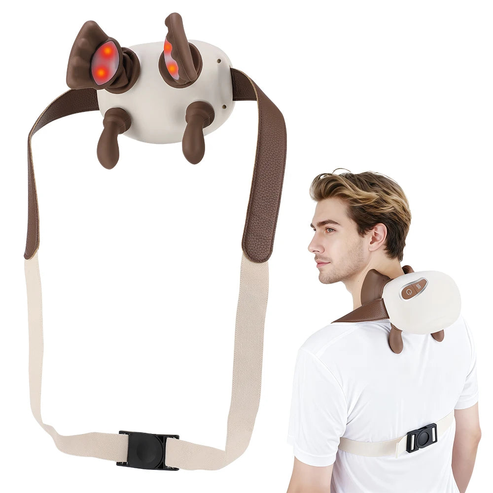 Electric Neck Shoulder Massager Deep Tissue Shiatsu Back Cervical Massage Machine 2 Level Hot Compress Bionic Heated Fatigue Relief Relax Muscle ﻿3-Level ﻿Adjustment