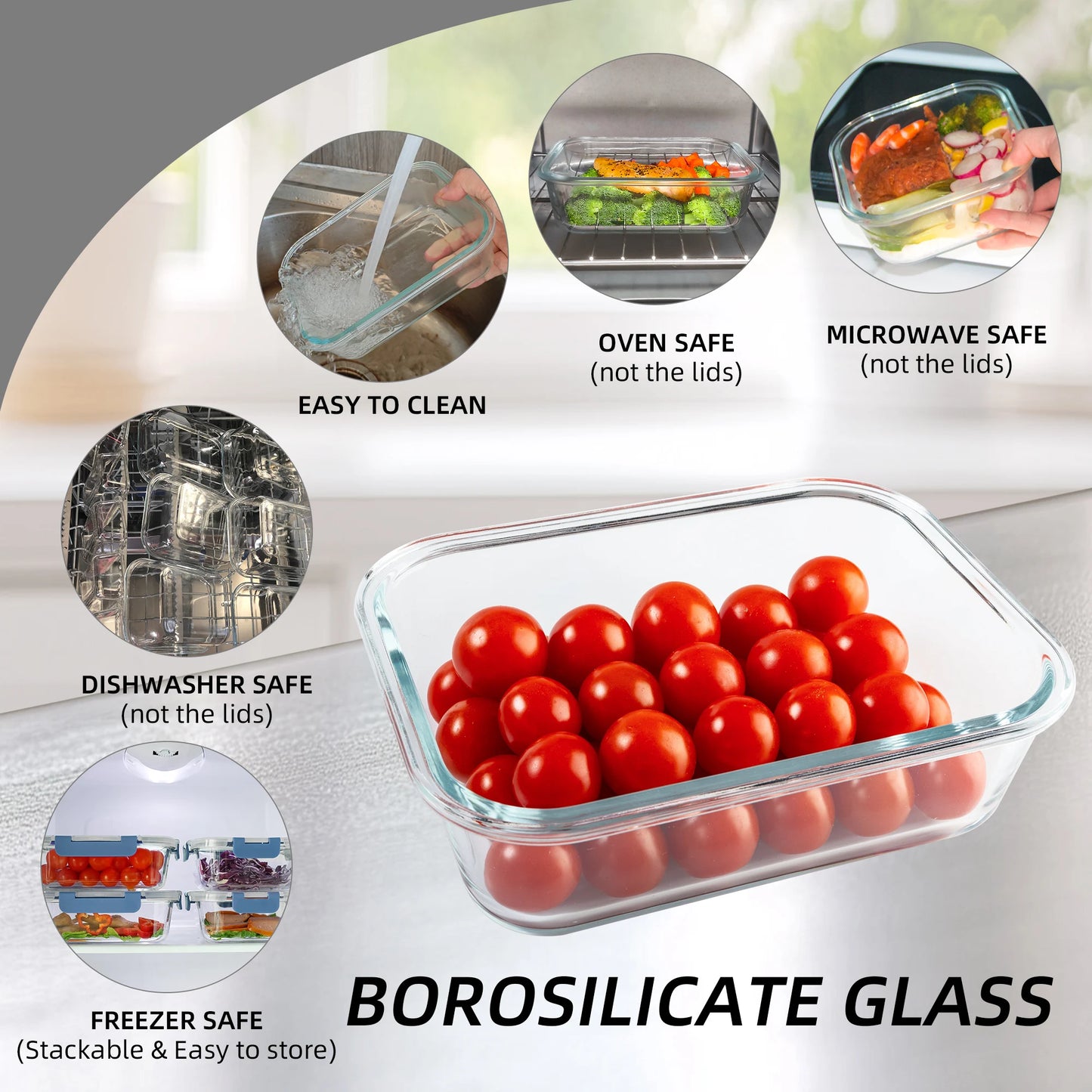 16-Piece Glass Food Storage Containers Set, Leakproof Airtight BPA-Free, Microwave & Oven Safe, Stackable Kitchen Organizers