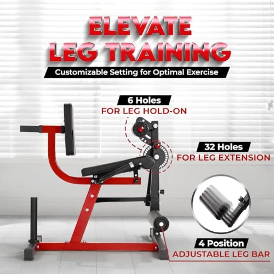 Leg Extension and Curl Machine, Adjustable Leg Machine with Plate Loaded, Leg Extension and Curl Bench for Home Gym, Black & Red