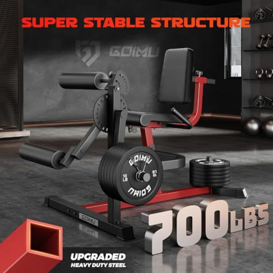 Home gym leg extension and curl machine 4-in-1 steel frame black adjustable plate-loaded design with integrated exercise bench