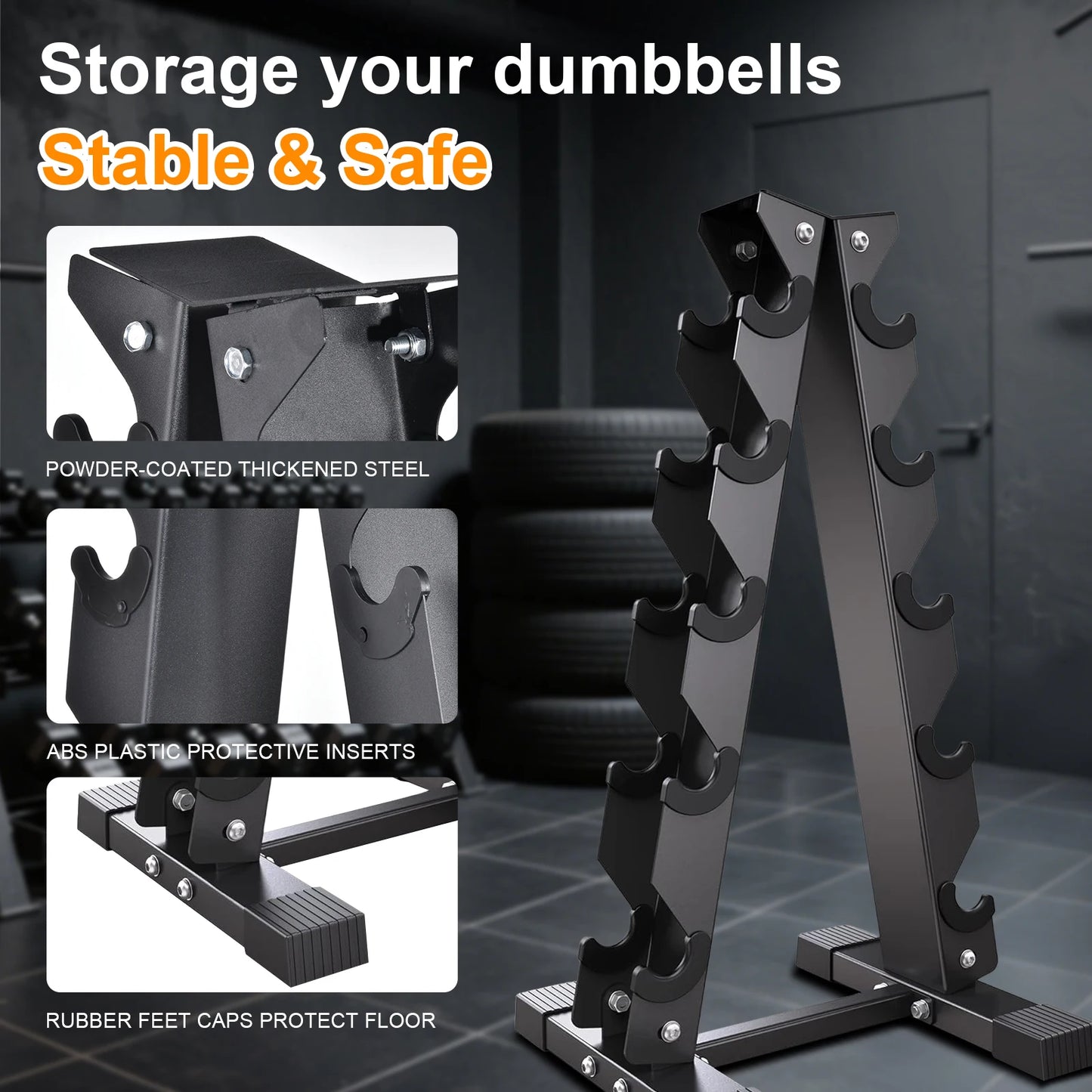 Six-Pair Dumbbell Rack Stand, Heavy Duty Dumbbell Stand, Space Saver Tree Shape Weight Stand Storage Organizer, for Gym Workout, Home Strength Training(Black)500lbs