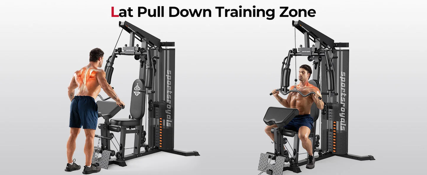Sportsroyals Home Gym Equipment, 150LBS Weight Stack, Full Body Workout Machine with Pulley System for Strength Training
