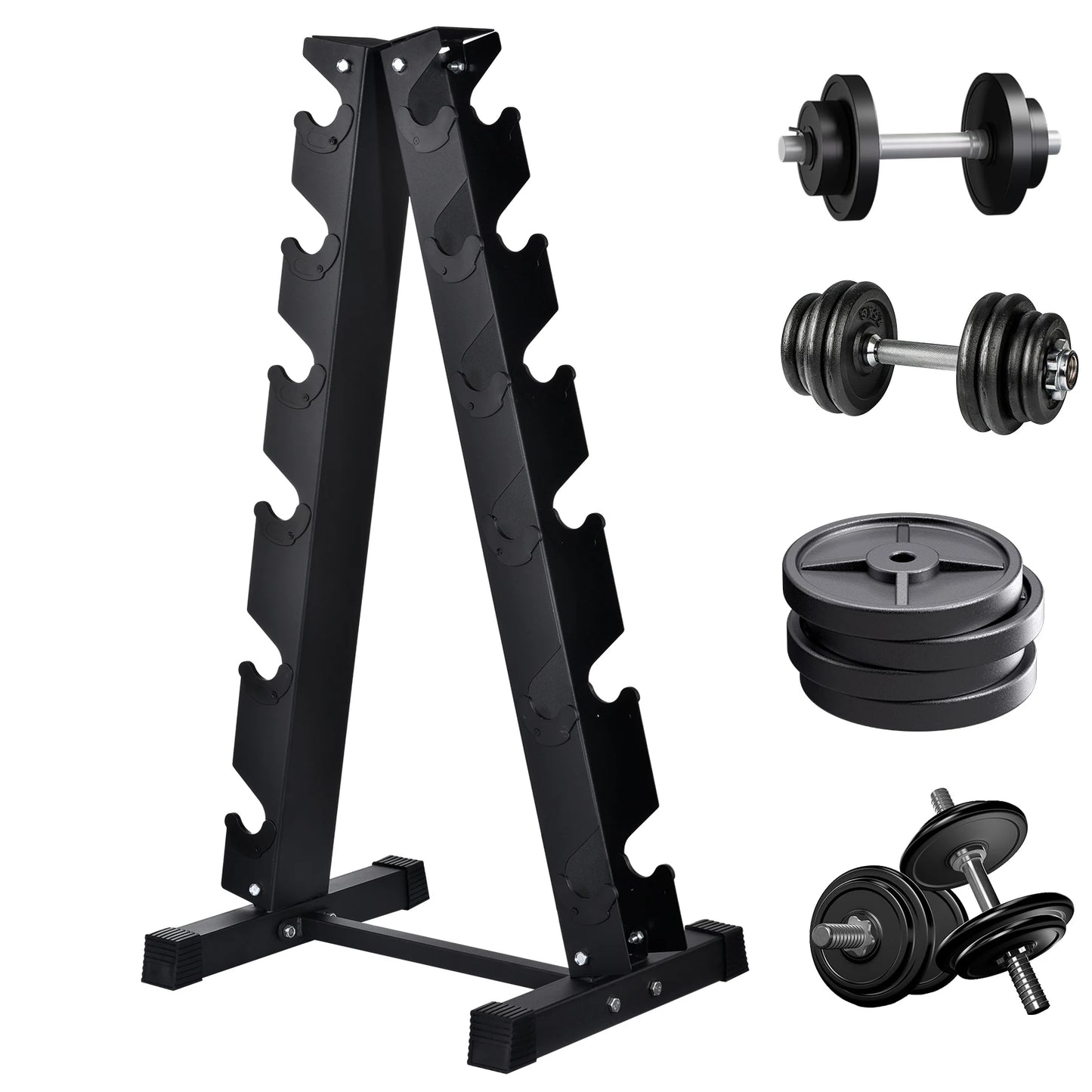 Six-Pair Dumbbell Rack Stand, Heavy Duty Dumbbell Stand, Space Saver Tree Shape Weight Stand Storage Organizer, for Gym Workout, Home Strength Training(Black)500lbs