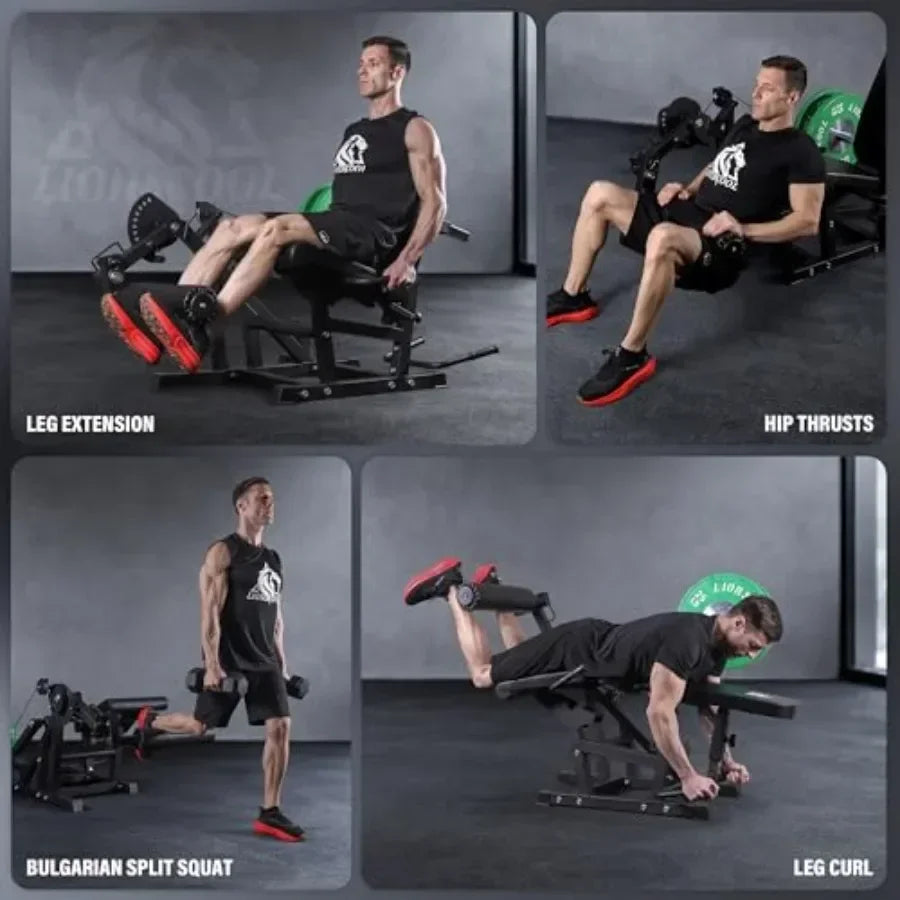 Home gym leg extension and curl machine, steel frame, black, 800lbs capacity, adjustable seated extension and lying curl bench,