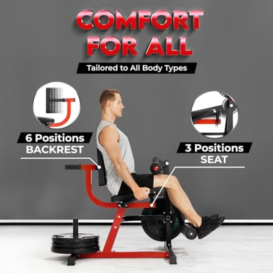 Leg Extension and Curl Machine, Adjustable Leg Machine with Plate Loaded, Leg Extension and Curl Bench for Home Gym, Black & Red
