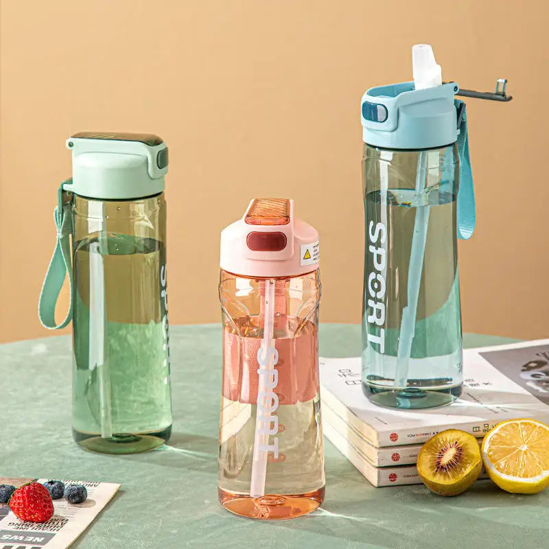 800ML Transparent Plastic Straw Water Bottle Large Capacity Portable Sport Cup