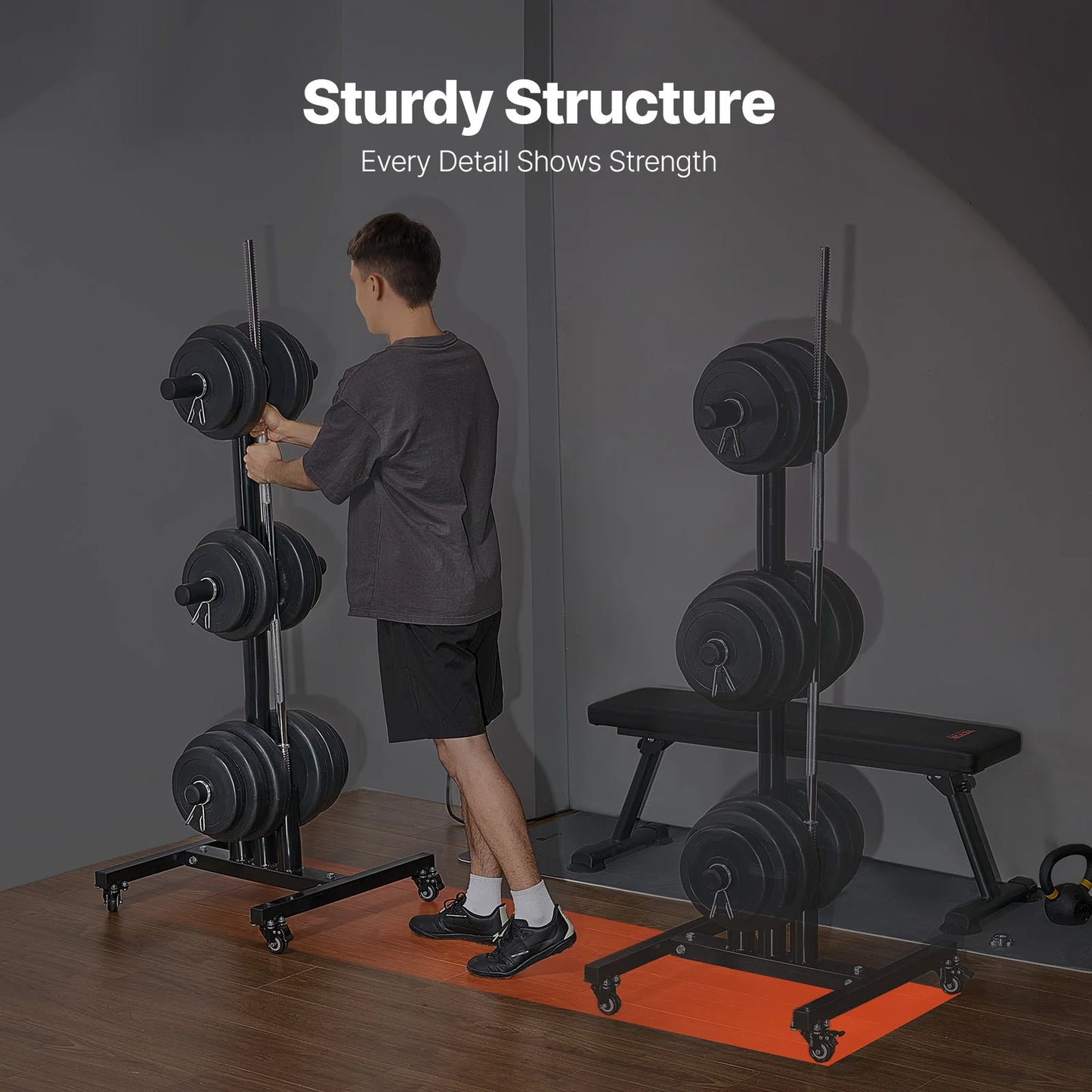 Weight Plate Rack Standard Weight Plate Tree with Wheels 1000 lbs Load Capacity Home Gym Barbell Rack Storage Stand