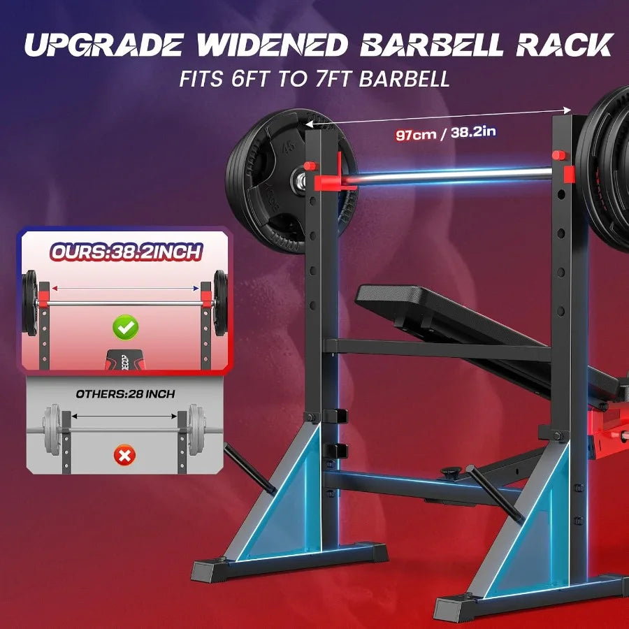 900 LBS Weight Bench Set with Squat Rack, Adjustable Bench Press Set with Leg Extension and Leg Curl, Foldable Flat/Incline/Dec